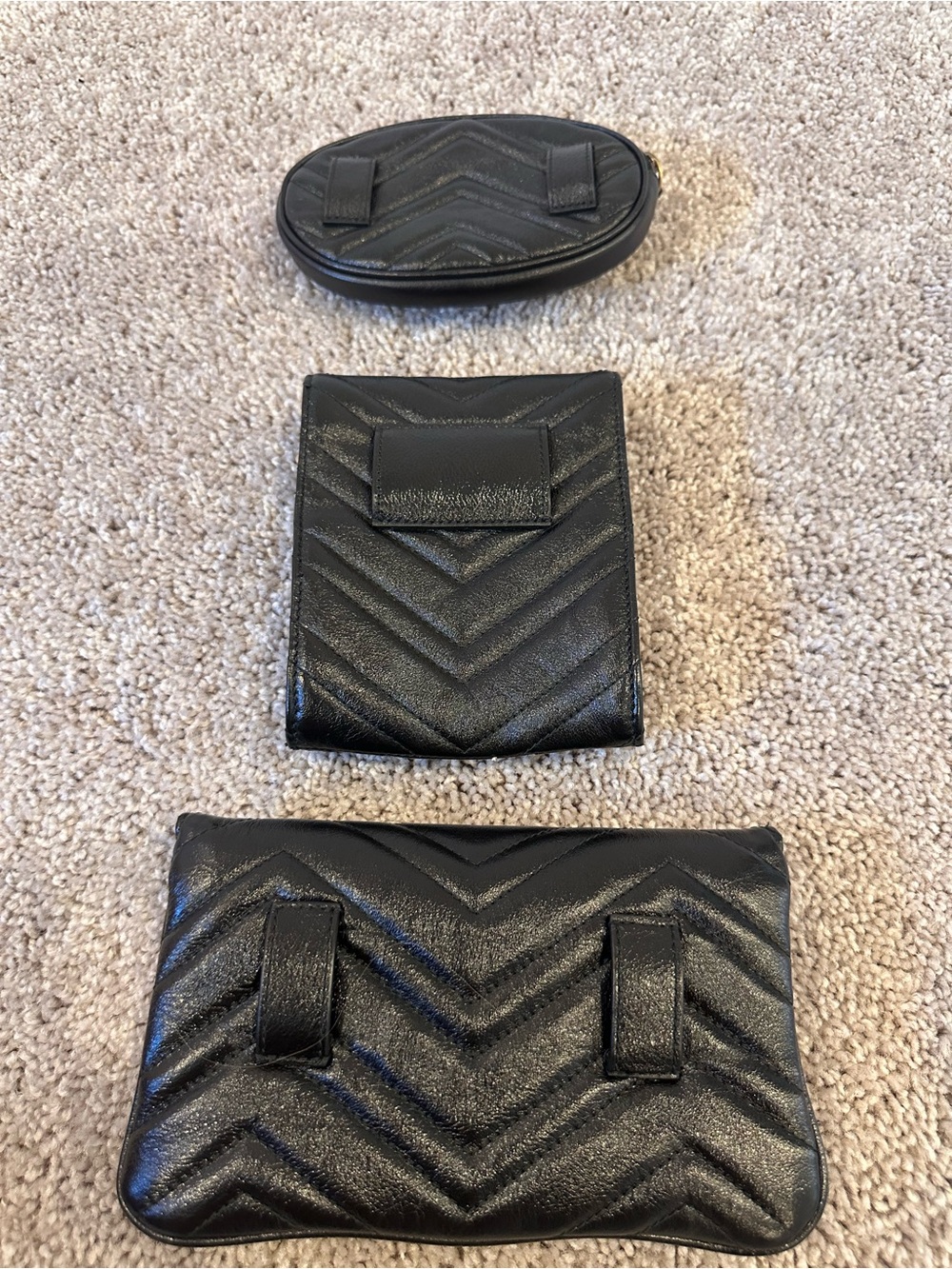 Gucci Black Matelassé Calfskin GG Marmont Triple Pouch Belt Bag -Size 85 - 34 - Picture 14 of 14